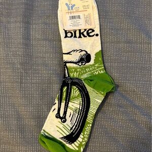 Blue Q Bike Graphic Socks in Green and White